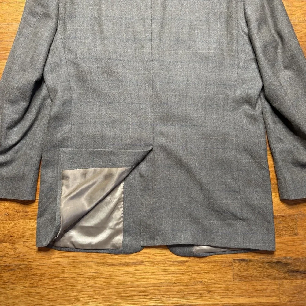 Jos A Bank Executive Collection Blazer 44L Plaid Tan Blue Silk Wool Sport Coat